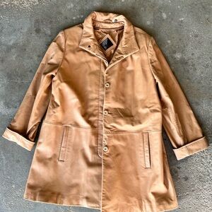 Tiboa Genuine Leathers Vintage Tan Button-Up Coat